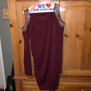 Dark Red with Sulver on top Cold Shoulder Top